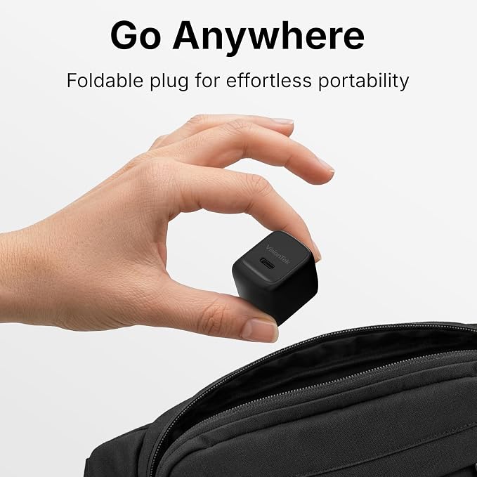 VisionTek Charge Go 30W USB-C Wall Charger GaN Fast Charge Foldable Plug | USB-C PD 3.1 GaN Safe Fast Charging Ultra-Compact &amp Foldable Travel Adapter Universal Power Tablets Phones MacBook