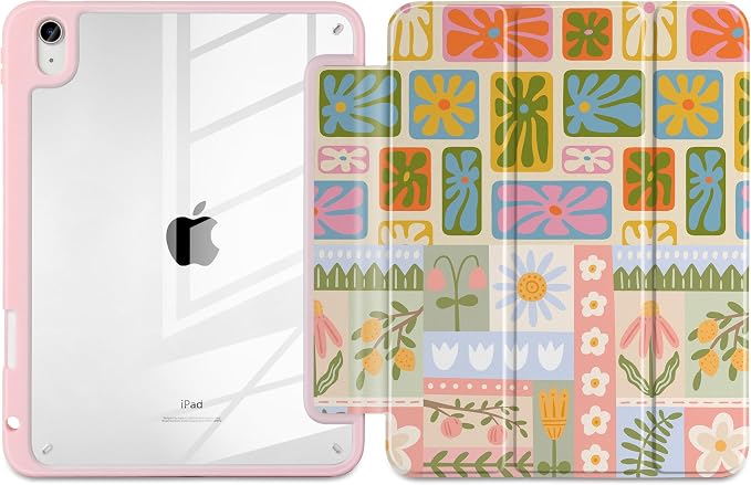 Case for iPad (A16) 11th Generation 11 inch 2025 /iPad 10th Gen 10.9 2022 - Aesthetic Cute Preppy Design Trifold Cover with Soft TPU Bumper Clear Back Auto Sleep/Wake Waves