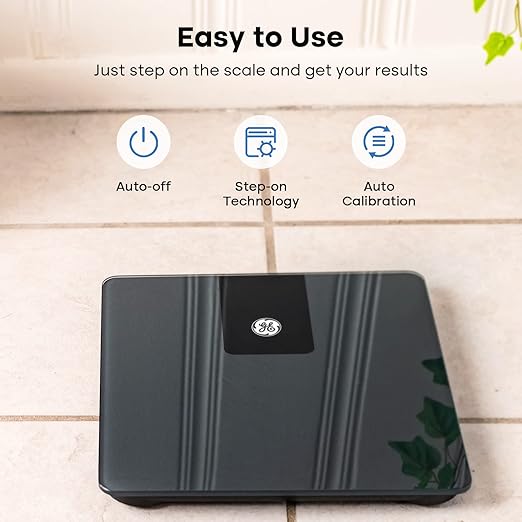 GE Bathroom Scale for Body Weight, Digital Weight Scales 500lb Heavy Duty Measuring Device for People Accurate BMI Weighing Machine with Bluetooth, Black