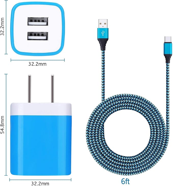 USB Type C Charger Plug Dual Port Fast Wall Charger Phone Charging Block with 2Pack 6Ft C Cable for Samsung Galaxy S26 S25 S24 S23 S22 S21 S20 A16 A54 A53 A23iPhone 17 16 15Google Pixel 10 9 8 7 Pro