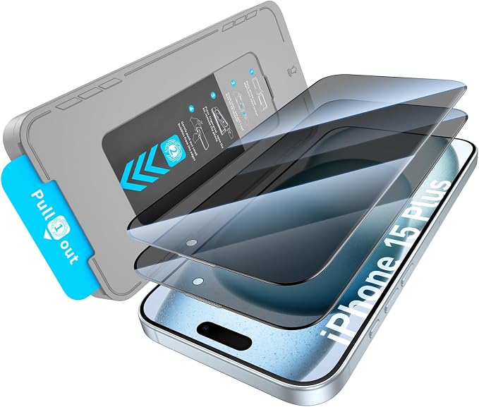 KUZOOM 2Pack Privacy 9H+ Tempered Glass Screen Protector for iPhone 13 | 9H+ Tempered Glass 100% Fingerprint Unlock Automatic Dust Removal Anti-Scratch Protection