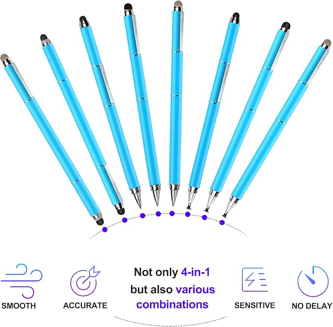 Penyeah Stylus 4-in-1 Stylus Pen for Touch Screen High Precision and Sensitivity DiscMesh2 Sized Rubber Tips Universal for iPhone/iPad/Android/Samsung/HP Tablets All Capacitive Touch Screens-Blue