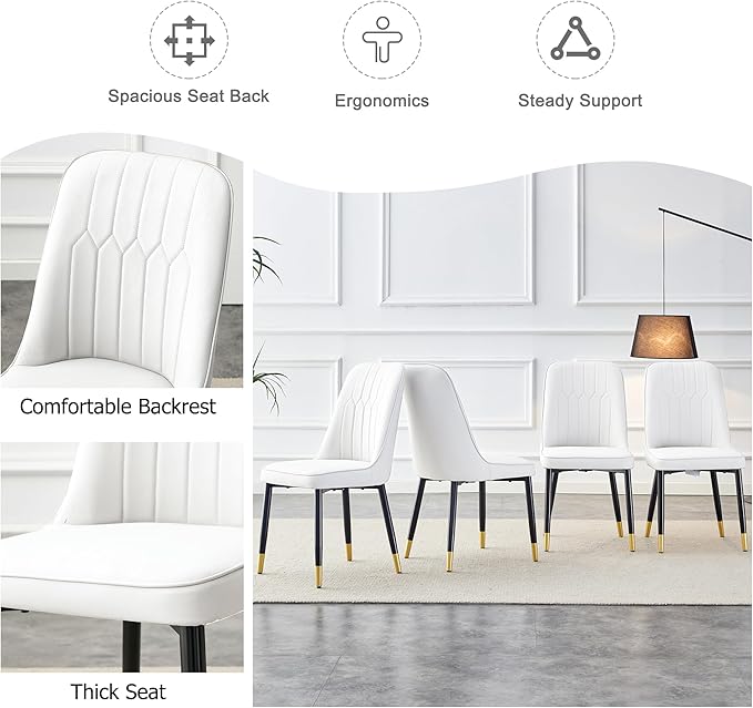 Dining Chairs Set of 2，Modern Dining Chairs, Equipped with PU Leather Backrest Cushions and Metal Legs, Suitable for Restaurants, Kitchens, and Dining Room Chairs