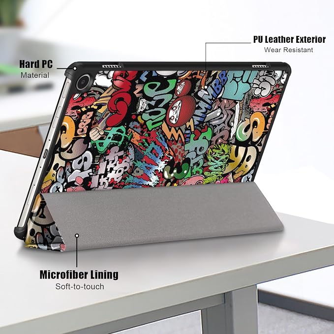 Slim Case for Amazon Fire Max 11 Tablet (13th Generation 2023 Release) Trifold Lightweight Hard Shell PU Leather Stand Folio Protective Cover with Auto Wake/Sleep Colored Graffiti Doodle