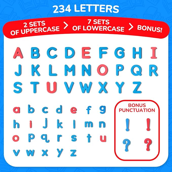 JoyCat Classroom Magnetic Letters Kit 234 Pcs with Double-Side Magnet Board - Foam Fridge Alphabet Letters for Kids Spelling and Learning-Pack of 10