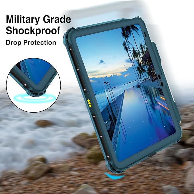 10.2 Waterproof Case Compatible with iPad 9th 8th 7th Generation 2021/2020/2019 Built-in Screen Protector with Strap Stand Pencil Holder Full Body Heavy Duty Protective Shockproof