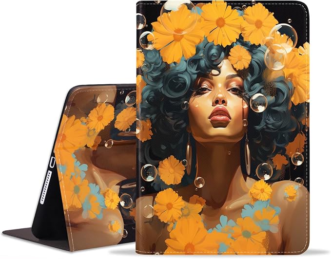 Case for Samsung Galaxy Tab S10 Lite/ S10 FE/ S9 FE 5G 10.9 Inch/ S9 11 Inch - Slim PU Leather Folding Stand Folio Cover with Auto Sleep/Wake - African American Girl