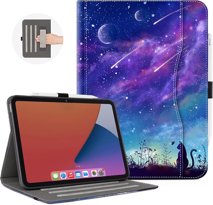 Lokigo Case for iPad (A16) 11th/10th Generation Aurora Forest | for iPad 11th-11 Inch/10th-10.9 Inch Stand Cover Pencil Holder/Hand Strap/Pocket Support Touch ID Auto Wake/Sleep