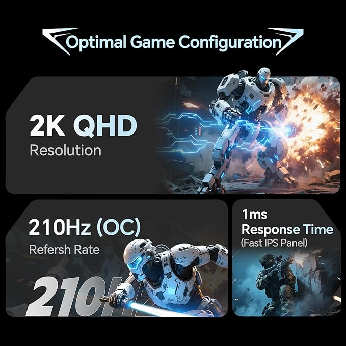 KTC Gaming Monitor 27 Inch | 2K@200Hz (OC 210Hz) | Built-in Speakers | Fast IPS Panel | 1ms Response Time (MPRT) | 450 cd/㎡ Brightness, HDR400 | Adaptive Sync | 131% sRGB, 97% DCI-P3, ΔE＜2 | White