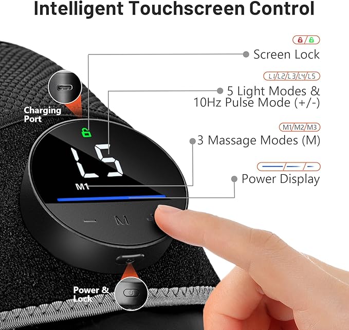 HALIDODO Red Light Therapy & Vibration Massage Knee Brace - Wireless Rechargeable Controller, 660nm & 850nm Red Light Therapy Heated Device for Knee/Joint/Elbow/Shoulder.