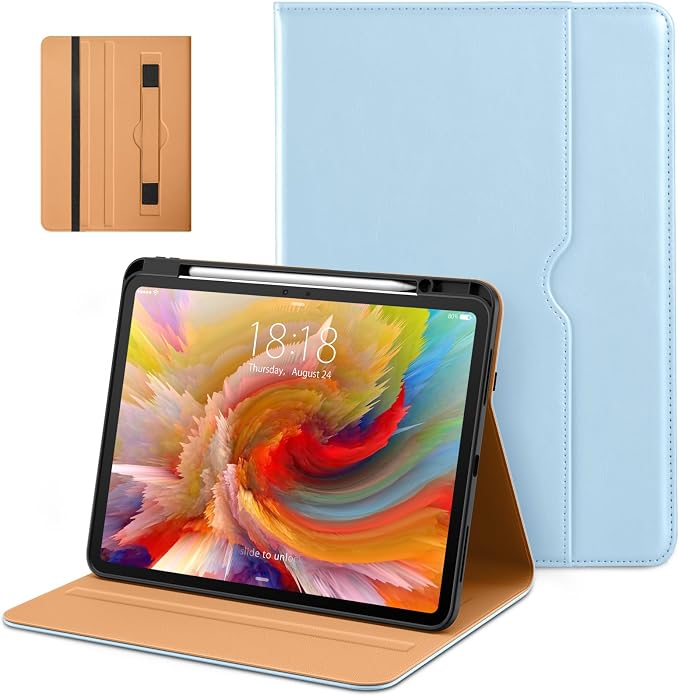 DTTO for iPad Pro 13 Inch Case (M5) 2025 / (M4) 2024 Brown | Premium Leather Business Cover with Pencil Holder Hand Strap &amp Pocket Corner Protection Auto Sleep/Wake Multiple Angles