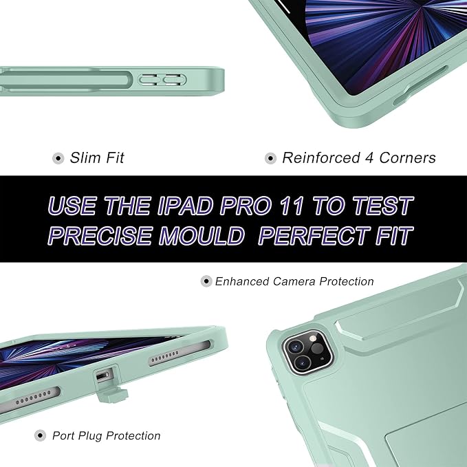 Soke Case for iPad Pro 11 Inch 2022/2021/2020/2018/iPad Air 5th/4th GenerationBuilt-in Screen Protector - Support 2nd Apple Pencil Charging - Heavy Duty Rugged Protective Kickstand Case - Black