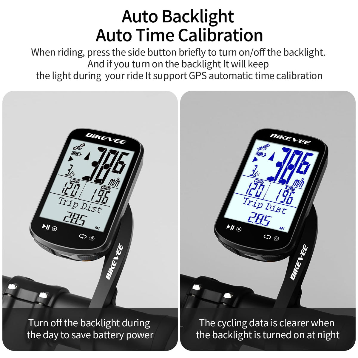 Bikevee Wireless Bike Computer GPS Bundle, Speedometer & Odometer, Cadence Sensor, Auto Backlight & Auto Stop, IPX7 Waterproof, 2.6" LCD Display (New Upgraded)