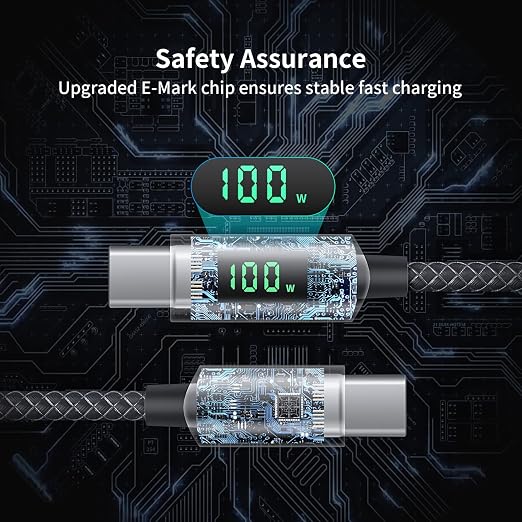 SOOPII USB C to USB C Cable [10FT2-Pack] 100W PD Fast Charging USB C Cable Nylon Braided Type-C Cable with LED Display for lPhone 15/15 Plus MacBook Pro Samsung Galaxy S22/S10 Pixel LG