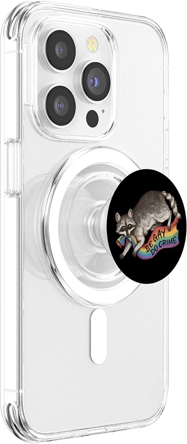 BE GAY DO CRIME Pride Flag LGBTQ Raccoon Funny Pride Queer PopSockets PopGrip for MagSafe