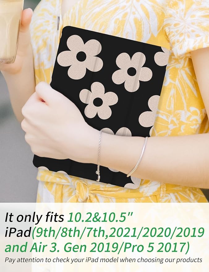 Case for iPad 9th/ 8th/ 7th Generation Case 10.2&amp10.5 Inch (2021/2020/2019 Release) Slim Lightweight Soft Trifold Back Cover with Pencil Holder &amp Auto Sleep/Wake CoverBeige Checkered