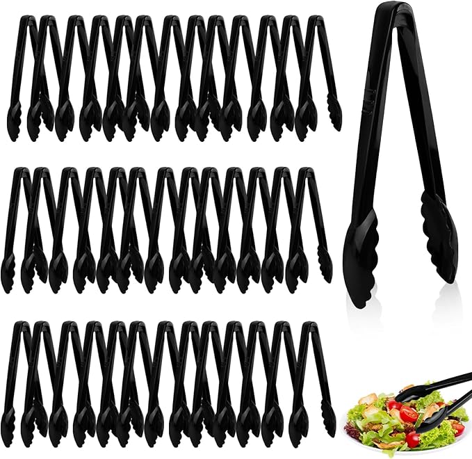Boocalny 40Pcs Plastic Tongs for Serving Food, 9 Inch Thicken Plastic Serving Utensils Tongs, Heavy Duty Salad Tong, Disposable and Reusable Tong for Food Kitchen Buffets BBQ Events Catering, Medium