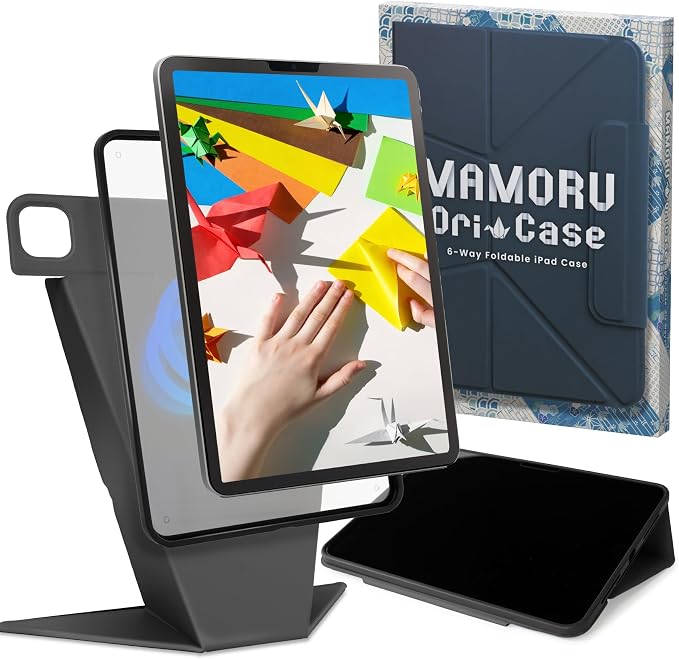 BELLEMOND iPad Case for iPad A16 11 2025 / 10th Gen 10.9 2022 | Origami Folio Stand | 6-Mode Foldable Magnetic Detachable Cover | Mamoru Ori Case | Black &amp Grey