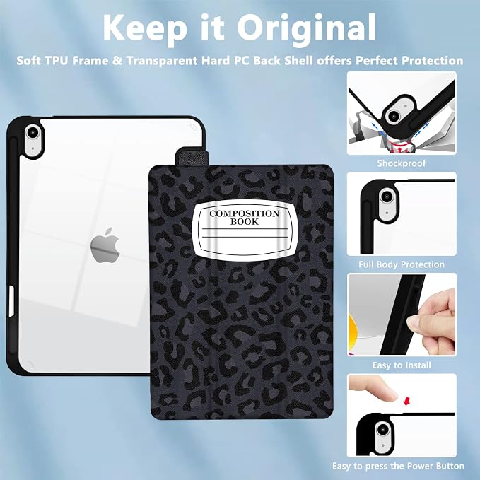 Hybrid Slim Case for iPad 11th (A16) 11-inch 2025 / iPad 10th Generation 10.9-inch 2022 - Shockproof Cover with Clear Transparent Back Shell [Pencil Holder Auto Sleep/Wake] Blue Cow