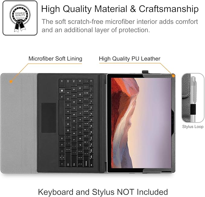 Fintie Case for 12.3 Inch Microsoft Surface Pro 7 Plus Surface Pro 7/6/5/4/3 - Portfolio Business Cover with Pocket Compatible with Type Cover Keyboard Black
