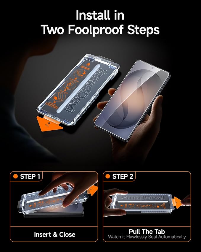 SMARTDEVIL [3 Pack for Samsung Galaxy S24 Screen Protector Finger Print Reader Compatible Fast &amp Easy Installation Clear 9H Tempered Glass Film Alignment Frame [Dust-Free &amp Bubble-Free]