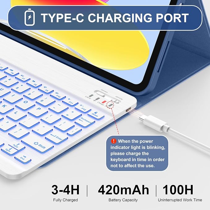 Soke for iPad (A16) 11th/10th Gen Case with Keyboard Black Marble | For iPad 11/10.9 inch(2025/2022) 7 Color Backlight Magnetic wireless Detachable Keyboard Case Built-in Pencil Holder
