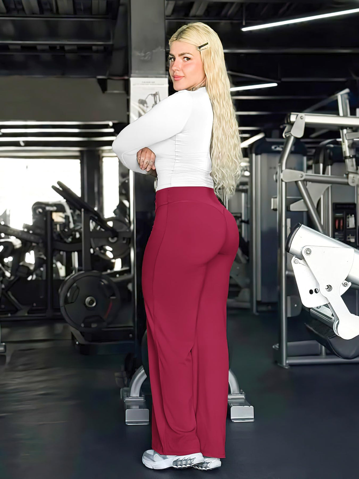 YEOREO Workout Womens Straight Leggings 31.5" Eddiy Yoga Pants Ruby Red S
