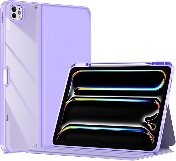 ProCase Clear Back Folio Book Case for iPad Pro 13 M5 / M4 Black | Hard Shell Protective Book Cover Built-In Pencil Holder Layout Convertible Tri-Angle Folio Stand