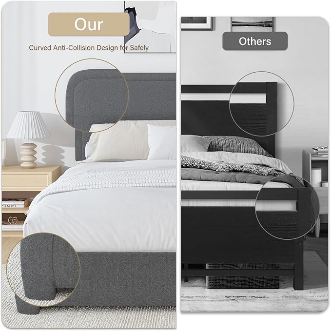 BarnFurin Full Size Bed Frame, Upholstered Platform Bed with Headboard, Boucle Soft and Cloud Bed Frame, Modern Style, No Box Spring Required, Easy Assembly, Dark Grey