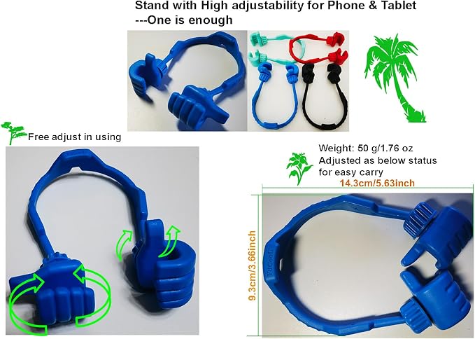 4 Pack Adjustable Holder for PhoneTablet and E-ReadersThumbs Up Lazy Phone StandBlue/Black/Red/Turquoise 5.63 x 3.66 x 1.77Inch