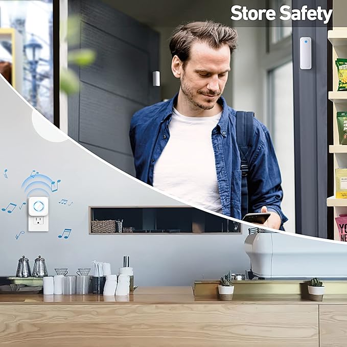 Door Chime, Satisure Wireless Door Open Contact Sensor Alarm Chime with 600 FT Range 58 Chimes 5 Volume Levels LED Indicators (2 Receivers & 2 Sensors)