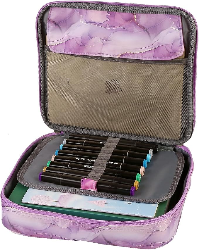 Multi-Functional Zipper Pencil ipad case w/Handle and Zippered Pocket | Carrying Protective Bag with Bookmark and Book Fixing Straps for Travel Office
