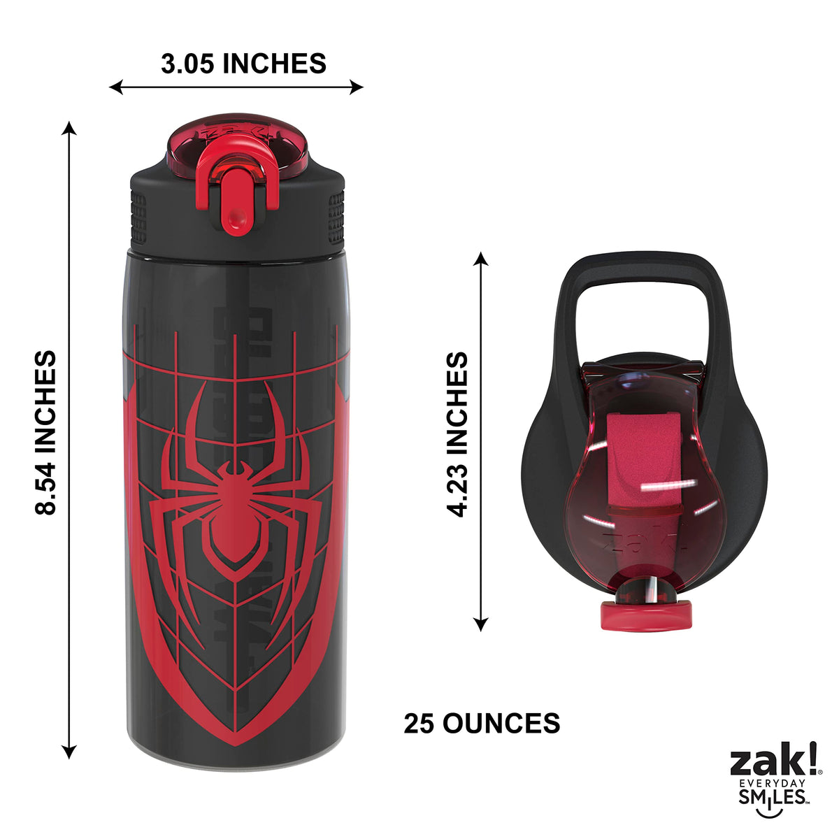 Zak Designs Spider-Man 25oz Leak-Proof Straw Kids Water Bottle, Plastic