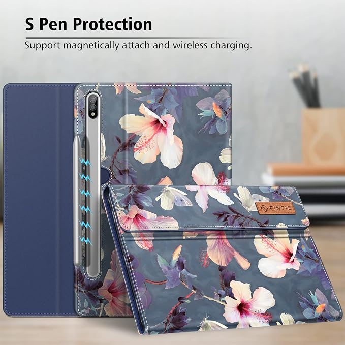Fintie Portfolio Case for Samsung Galaxy Tab S8/Tab S7 11 Inch | Multiple Angles Business Cover with Pocket Built-in S Pen Holder Auto Sleep/Wake Dreamy Marble