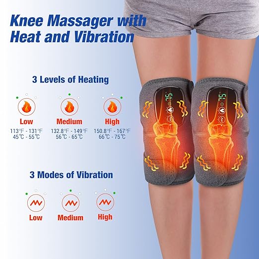 NORTHERN BROTHERS Cordless Knee Massager with Heat Vibration for Pain Relief, MAXwarm 4.0 - Electric Heated Knee Brace with 3 Heat Levels and 3 Massage Mode, Gifts for Men Women Dad Mom (Grey, Pair)