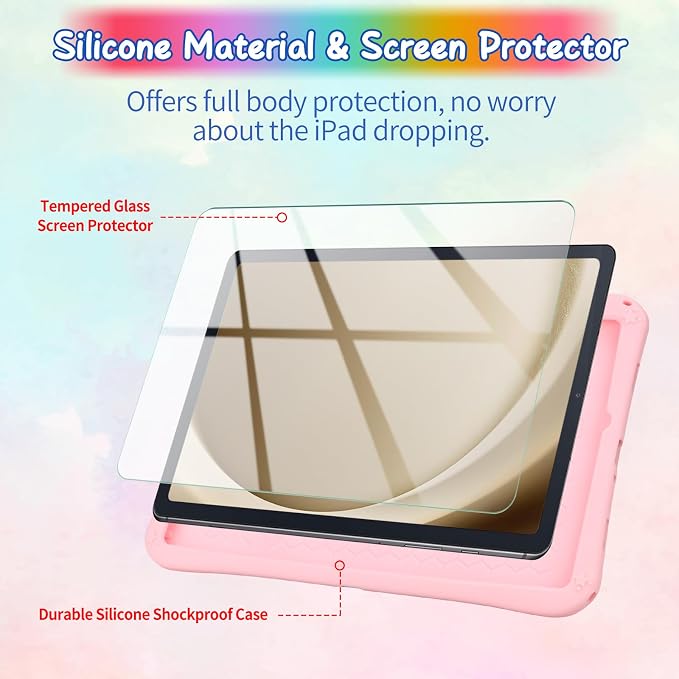 WESADN Case for Samsung Galaxy Tab A11+ Plus 2025Galaxy Tab A9+ Plus Case 11 Inch 2023 Kids Girls with Screen Protector/360 Rotating Kickstand/Lanyard Kids Cute Silicone Full Body Protective Cover