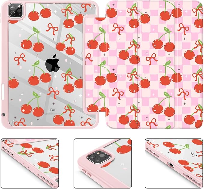 Case for iPad 12.9 Inch (6th/5th/4th/3rd Generation 2022/2021/2020/2018) Pencel Holder + Trifold Support Auto Sleep/Wake Transparent Shockproof Back Cover Abstract Floral SD163