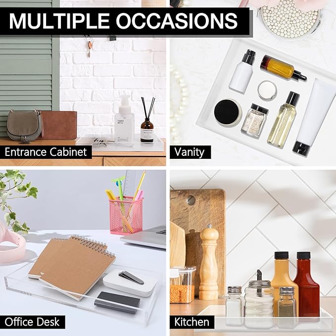 Clear Acrylic Tray 5mm Thicken for Vanity Makeup, Perfume, Jewelry Holder, Napkin, 12x6'' Decorative Serving Tray for Bathroom, Toilet Tank, Sink Countertop, Living Room,Dresser, Coffee Table,Wedding