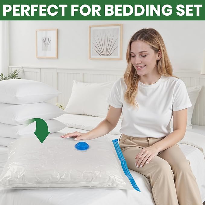 Vacuum Storage Bags,20Pack Vacuum Seal Bags for Clothing,Travel,Clothes,Comforters,Blankets,Pillows-4 Jumbo+4 Large+4 Medium+4 Small+4 Roll Up Space Saving Bag Hand Pump Inclued