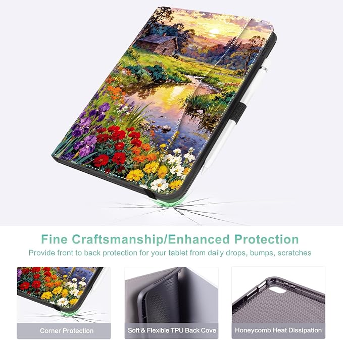 Lokigo Case for iPad (A16) 11th/10th Generation Aurora Forest | for iPad 11th-11 Inch/10th-10.9 Inch Stand Cover Pencil Holder/Hand Strap/Pocket Support Touch ID Auto Wake/Sleep