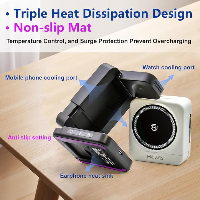 Foldable Wireless Charging Station Black with 30W Adapter | Portable Magnetic Travel Charging Stand for iPhone &amp Samsung Apple Watch &amp Galaxy Watch AirPods &amp Galaxy Buds