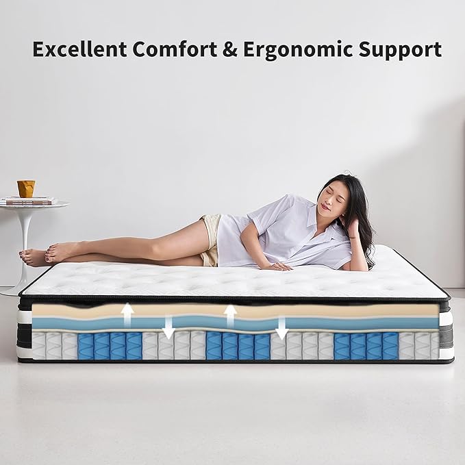 12 Inch Memory Foam Mattress,Twin Size Plush Hybrid Mattress,Cooling Knitted Cover & Pocket Spring,Breathable & Motion Isolating,Pressure Relief, Certified Foams Fabric,Bed in a Box,Tranquilo Core