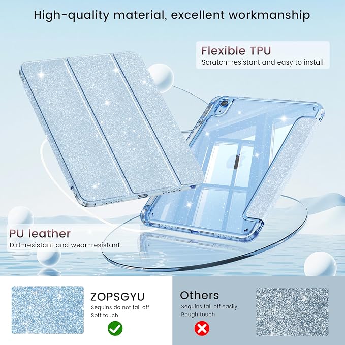 Case for iPad A16 11th/10th Generation 2025/2022 Purple | Glitter Shockproof 10th gen ipad case with Pencil Holder Trifold Stand Auto Wake/Sleep Sparkly ipad a16 case clear