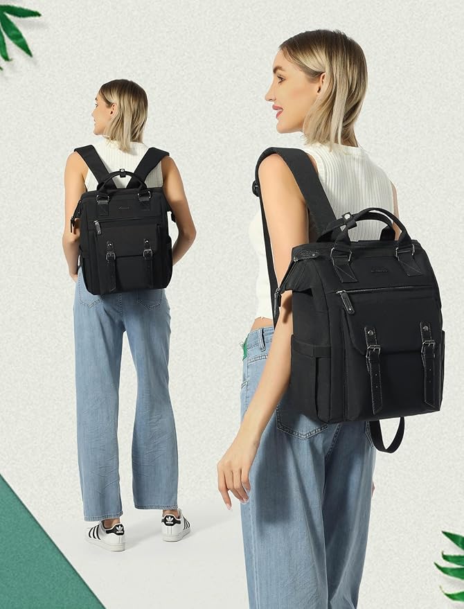 LOVEVOOK Laptop Backpack for Women, 15.6 Inch Work Business Backpacks Purse, Large Capacity Teacher Nurse Bag Work Travel Computer Backpacks, College Bookbag for School, Water Resistant Daypack, Black