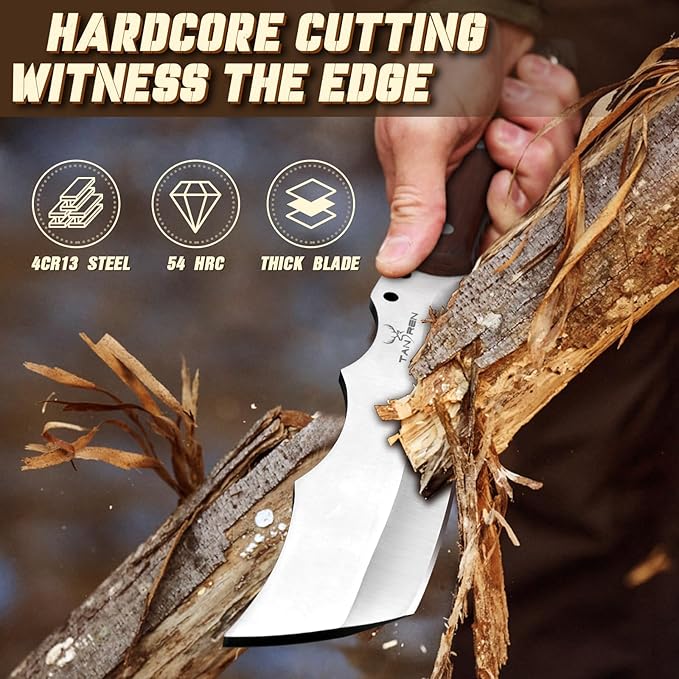 TAN REN Machete for Cutting Trees Heavy Duty, Survival Machete with Sheath for Yard Work, Full Tang Fixed Blade Knife with Wood Handle, Camping Machetes Heavy Duty, Clearing Brush and Gardening