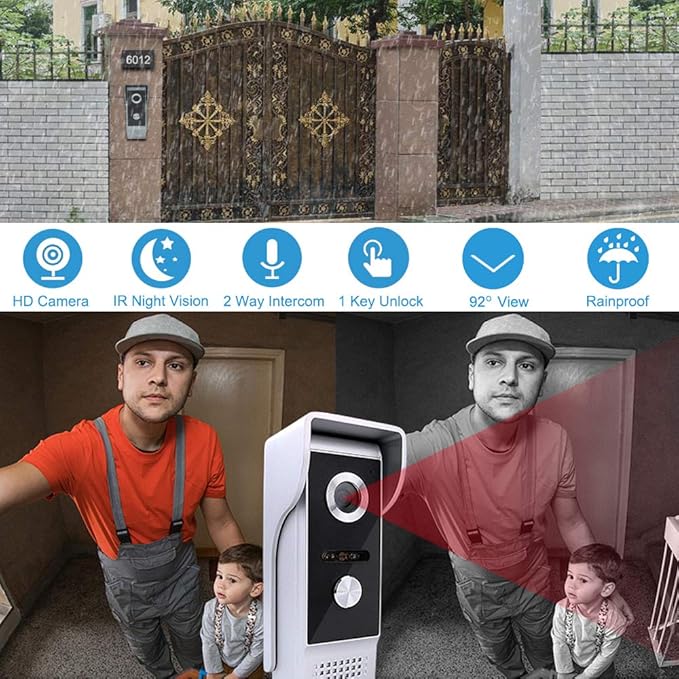 AMOCAM Video Door Phone System, 4.3 Inches Touch Monitor Wired Video Intercom Doorbell Kits, IR Night Vision Camera Door Intercom, Doorphone Telephone Style Indoor Outdoor for Home Villa