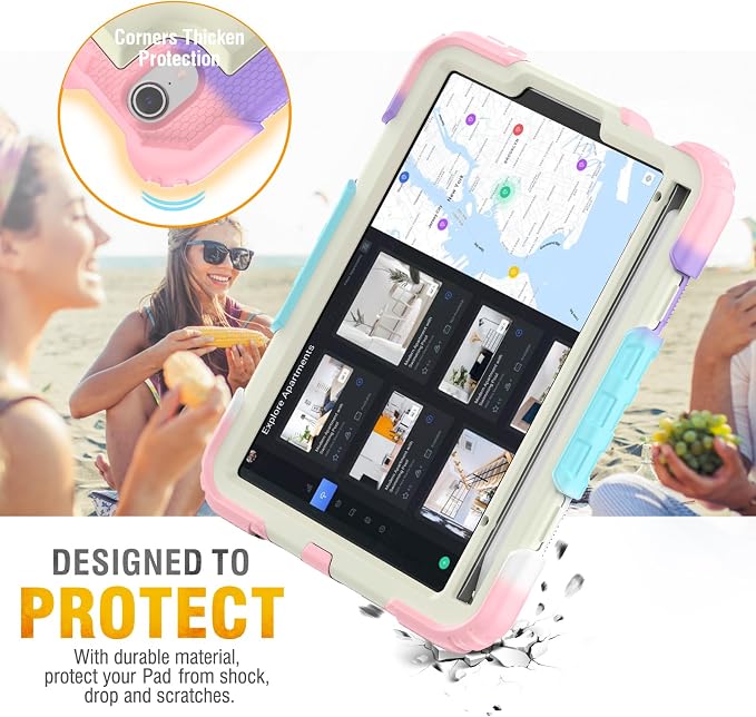 HXCASEAC Case for iPad mini 7 (A17 Pro) / iPad mini 6 Case 8.3 inch Full Body Protective with Carrying Strap Hand Strap Protector Pencil Holder 360 Rotating Stand A2995 A2993 A2567 A2568 Black