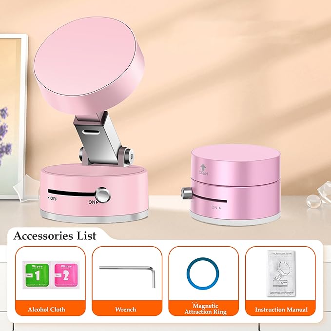 Foldable Vacuum Magnetic Suction Phone Holder,Retractable Magnetic Car Holder,Hands-Free Portable Multifunctional Vacuum Suction Phone Mount for Car, Mirror, Gym, Kitchen (Pink)