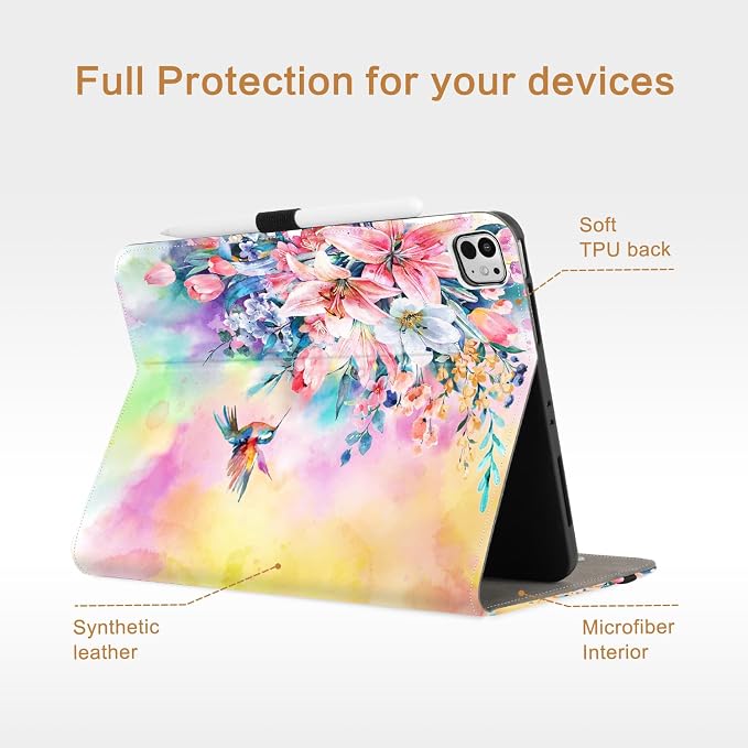 Vimorco for iPad Pro 11-inch Case M5/M4 2025/2024 for iPad Pro Case 11 Inch M5/M4 Pencil Holder/Hand Strap/Pocket/Screen Protection Band 3 Adjustable Angles Auto Sleep/Wake Beach Blue Ocean