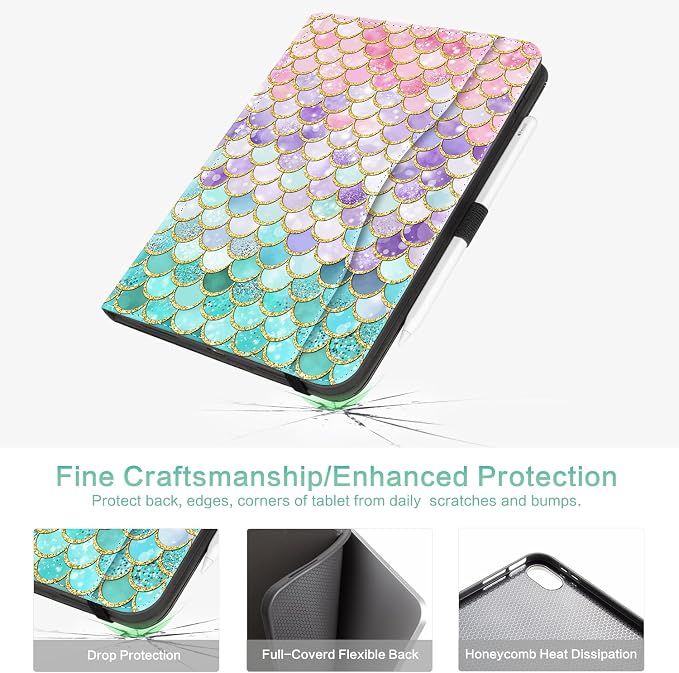Lokigo Case for iPad (A16) 11th/10th Generation Aurora Forest | for iPad 11th-11 Inch/10th-10.9 Inch Stand Cover Pencil Holder/Hand Strap/Pocket Support Touch ID Auto Wake/Sleep